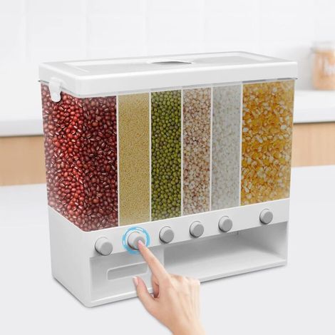 Distributeur de céréales 6 en 1 - Fixation murale - Idéal pour la cuisine - Pour graines, noix, grains de café, soja (1/5)