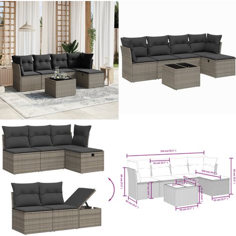 6-tlg. Garten-Sofagarnitur mit Kissen Grau Poly Rattan - Gartenmöbel - Sofagarnitur - Outdoor-Lounge - Rattanmöbel - PE-Rattan - Home & Living (1/5)