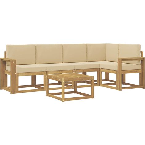 Outdoor Sofa Set 6 pcs White and Beige Solid Acacia Wood vidaXL (1/5)