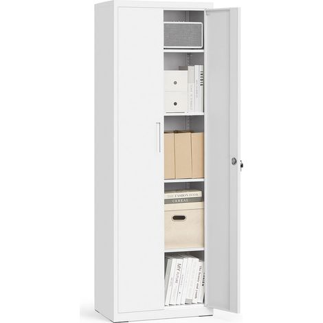 Armoire de rangement en acier placard de bureau à 5 niveaux 40 x 60 x 180 cm double porte meuble de rangement pour garage bureau robuste blanc (1/4)