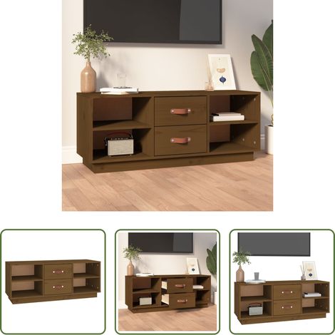 vidaXL Meuble tv marron miel - Meuble TV Marron miel 100x34x40 cm Bois de pin massif (1/5)