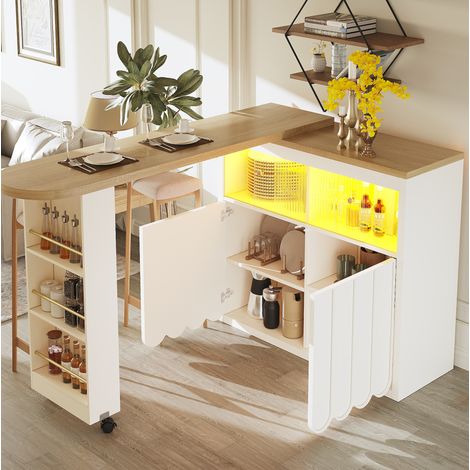 Bartisch ausziehbar mit Stauraum 135-205 cm Weiß OKMYHOME (1/5)