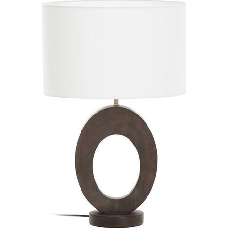 Lampe de table en bois marron au design ajouré - marron foncé et blanc (1/5)
