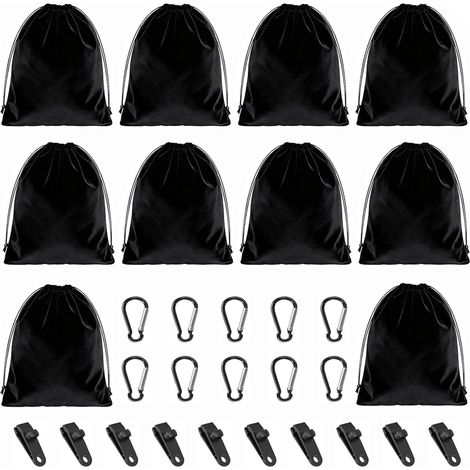 Lot de 10 sacs de poids portables pour rideaux de tonnelle en plein air, avec 10 sacs de poids, 10 mousquetons, 10 clips, poids pour sac de sable pour tentes, nappes, pavillons, rideaux (1/5)