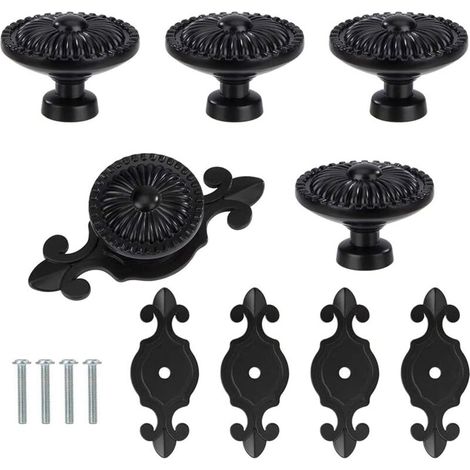 Drawer Knobs, 5 Pieces Furniture Knobs, Round Drawer Knobs, Door Knobs, Cabinet Knobs (Black) (1/5)