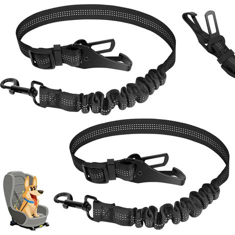 Ceinture Chien Voiture, 2 Pièces Harnais Ceinture de Sécurité Réglable pour Animaux de Compagnie et Mousqueton Nylon Elastique Antichoc Voyage pour Tout Type de Voiture (1/5)