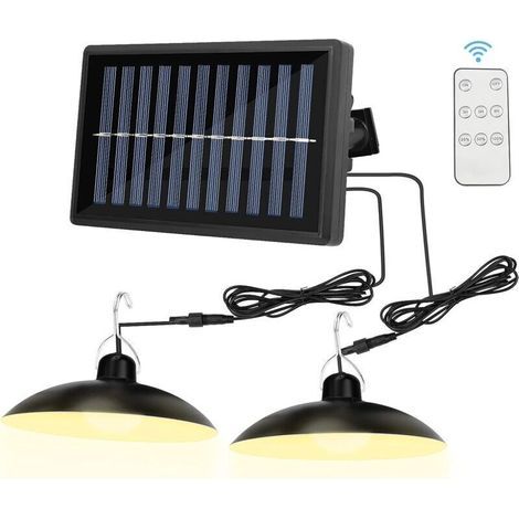 Lampe solaire de camping avec télécommande, lampe solaire à double tête étanche IP65 avec batterie 4800 mAh, 2 modes de suspension solaire durable avec câble de 2 x 3 m pour camping, randonnée, pêche, (1/4)