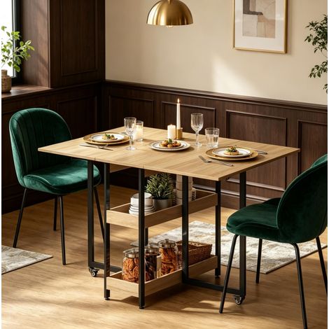 CHICFURN Table à manger extensible 133,4 x 80 x 75 cm chêne, roulettes, gain de place (1/5)