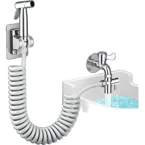 Ensemble de douchette bidet portable — Comprend un tuyau flexible spiralé de 2 mètres idéal pour rincer la salle de bain, laver les couches, baigner les animaux et nettoyer les toilettes, les cuvette (1/5)