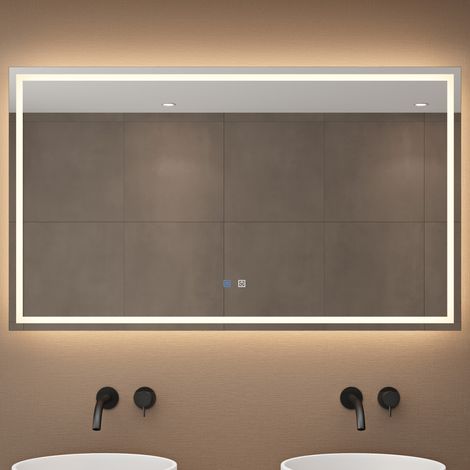 dopporo Badspiegel mit Beleuchtung 120x60cm LED Badezimmerspiegel Wandspiegel dimmbar mit Touch Bedienung Beschlagfrei LED-Spiegel-02 (1/5)