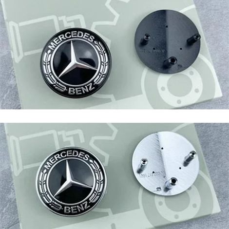 (Étoile chromée noire, base noire 38 mm) - Emblème de voiture en ABS à 3 broches pour calandre supérieure avant et capot, compatible avec les Mercedes-Benz Classe E/S (logo étoile, blé et pommier). (1/5)