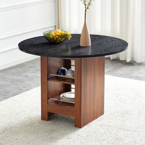 Tavolo da pranzo rotondo moderno 100x100x76 cm per 4-6 persone, doppio vano contenitore a giorno, tavolo multifunzionale per soggiorno, nero