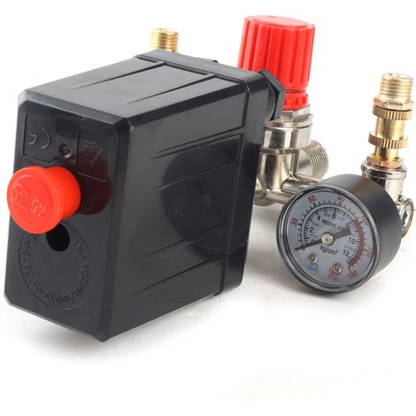 Interrupteur de pression 125PSI avec vannes de régulation, double sortie, contacteur manométrique 220V (1/5)