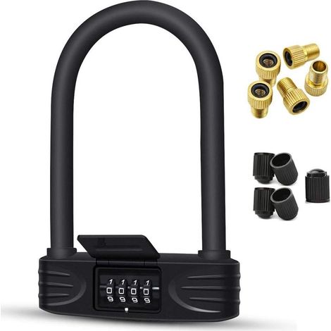 1 U-Schloss mit 4-stelliger Zahlenkombination, gehärteter Stahl, PVC-beschichtet, für Fahrrad, Roller, Motorrad, Tür (1/5)