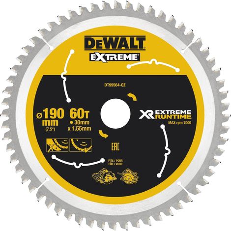 Lames de Scie Circulaire Portative 60 Dents 190mm x 30mm DT99564-QZ (1/2)
