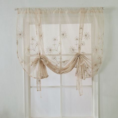 Rideau de Fenêtre - Broderie Florale - 117 x 160 cm - Pour Chambre Salon Cuisine - Polyester - 1 Pièce (1/5)