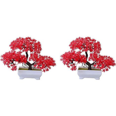 Lot de 2 pots en plastique pour bonsaï artificiel, petits arbres, rouges. (1/5)