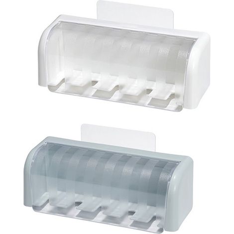 Porta spazzolini/scatola porta spazzolini, confezione da 2, 5 scomparti, montaggio a parete, con coperchio, porta spazzolini per bagno, armadietto dei medicinali, dormitorio studentesco (1/5)