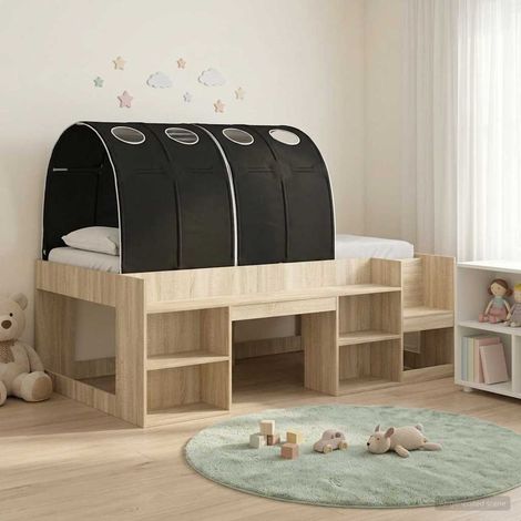 vidaXL Letto con Tunnel 3 pz Rovere Sonoma e Nero Legno ingegnerizzato (1/5)