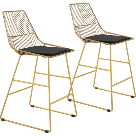 Set of 2 Bar Stools, Modern Counter Height Breakfast Bar Chairs Wire Metal Frame for Kitchen, Dining Room, Gold (1/5)