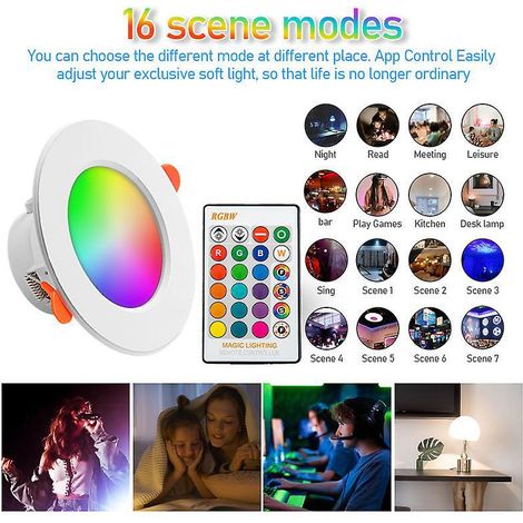 (lot De 4) Spots Led Encastr 10w (quivalent 60w) Couleur Rgb Changement Variation Color Rgbw Ip44 Blanc Chaud 2700k Rond Dimmable Encastrables Par (1/5)
