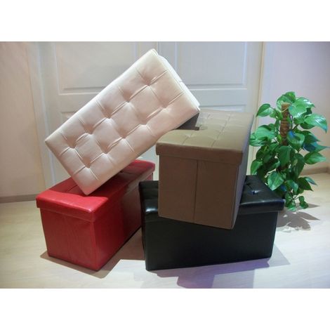 Pouff Pouf Contenitore in Pelle Sintetica Colore MARRONE 80X40X41 Trapuntato - ITALFROM (1/5)