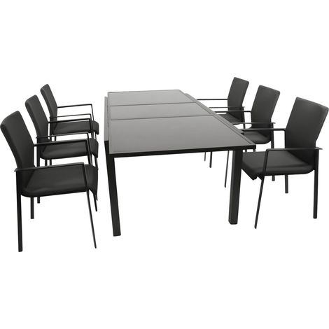 Garnitur TORINO 7-teilig, Alu + Glas + Kunstgewebe grau