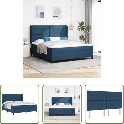Matelas - Lit à ressorts avec matelas Bleu 180 x 200 cm tissu (1/5)
