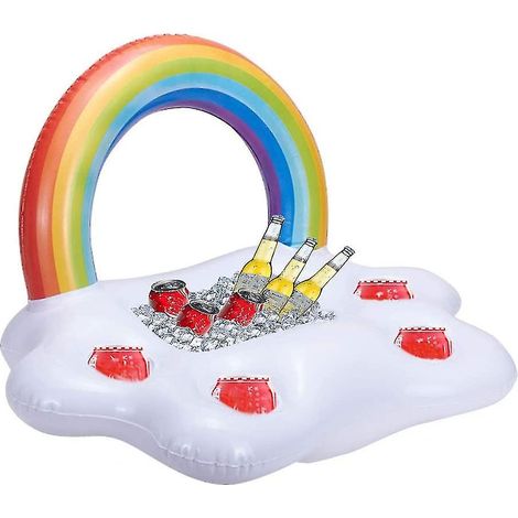 Porte-gobelets gonflable arc-en-ciel, bar à salades flottant en forme de nuage, bouée pour fruits, jouet de piscine pour l'été à la plage, canettes, gobelets et bouteilles de bière (1/5)