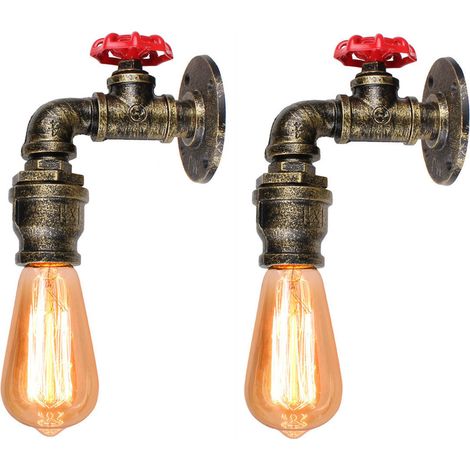 Applique Murale Vintage Industriel Lampe Murale Métal Luminaire Murale Steampunk Conduites D'eau Bronze - 2Pcs (1/4)