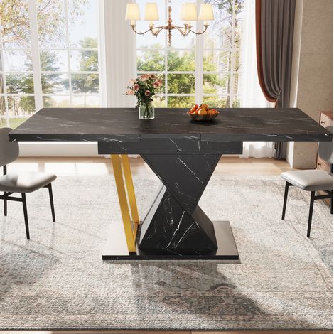 Ausziehbarer Esstisch 110/140 x 80 x 76 cm aus MDF und schwarzem Metall HAVRYA (1/5)