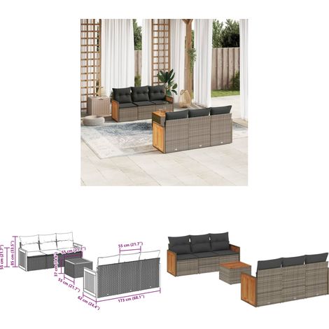 7-tlg. Garten-Sofagarnitur mit Kissen Grau Poly Rattan - Gartenmöbel - Gartensorte - Outdoor Möbel - Lounge Set - Rattan Gartenmöbel - Home & Living (1/3)