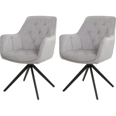 Set 2x sedie HHG-503 sala da pranzo soggiorno imbottite girevoli tessuto, grigio