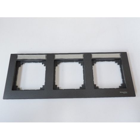 Plaque de finition horizontale triple 3 postes anthracite à porte étiquette M-Plan Schneider
