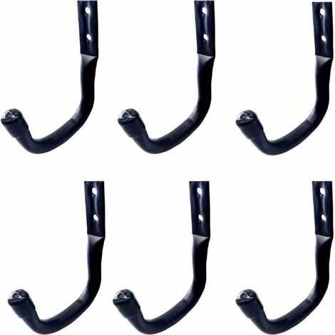 Ensemble de 6 crochets muraux pour garage, crochets muraux robustes, support mural noir pour vélos, crochets pour vélos, crochets de rangement pour échelle de garage, crochets en J muraux robustes.
