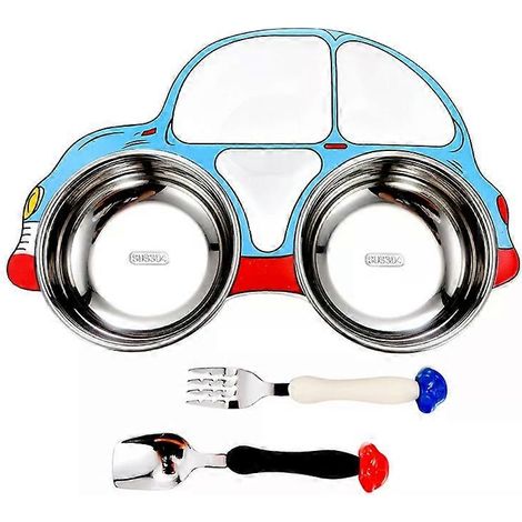 Assiette pour enfant - Acier inoxydable 304, Bleue - (1/5)