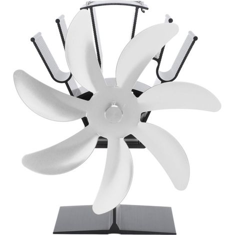 Ventilatore per stufa Crezuo a 7 pale, a energia termica, realizzato in lega di alluminio termoelettrico, per stufe a legna, colore argento.-Crezuo