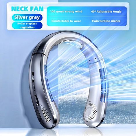 Ventilatore da collo argento ricaricabile tramite USB，Ventilatore portatile senza pale con velocità del vento regolabile (1/5)