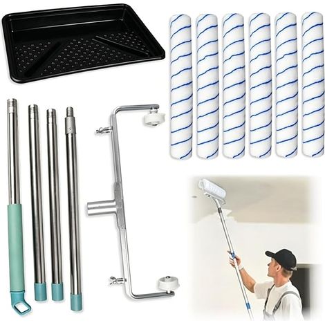 Kit Rouleaux De Peinture De 45 cm,Rouleau Peinture Xxl,Kit Peinture Mur Comprend 6 Rouleaux,Support Réglable (35-60 cm),Une Perche Télescopique 160 Cm,Adapté Aux Murs Et Aux Plafonds (1/5)