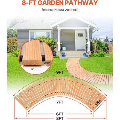 Chemin de Jardin en Bois, 253x43 cm, Allée de Jardin Incurvée Déroulante Antidérapante Décorative en Cèdre avec Connexion par Câble… (1/5)