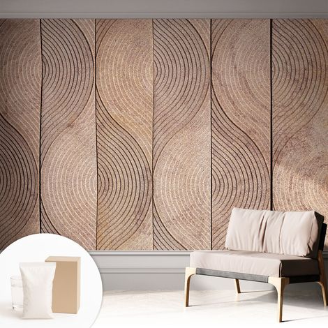 Papier peint intissé décoratif avec motifs pour salon et chambre a motif - Colle incluse gratuite Vagues de bois 312x219 cm (1/5)