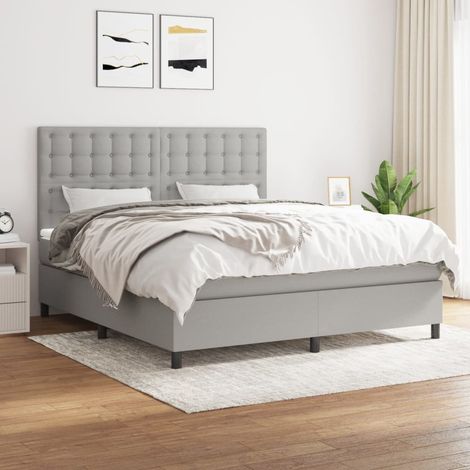 Lit Adulte,Lit à sommier tapissier avec matelas,Tapissier à lattes Matelas Gris clair 180x200cm Tissu - DH87843 (1/5)