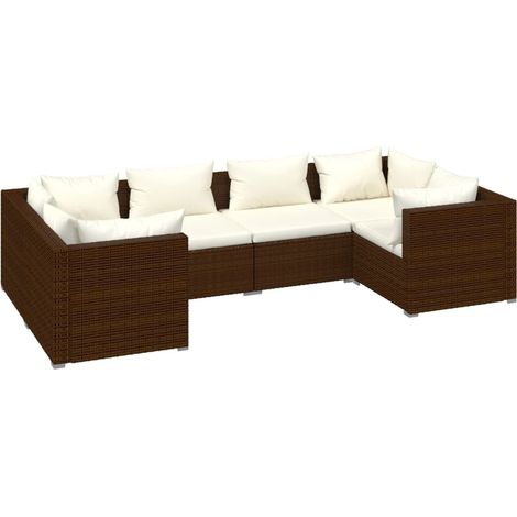 Mobili da giardino mobili da esterno Set di mobili da 6 pezzi con cuscini in resina intrecciata marrone 020016885