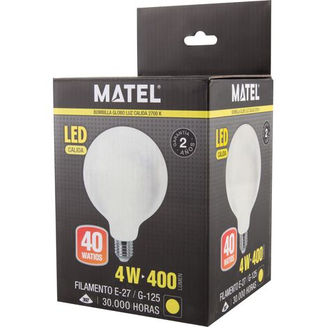 Bombilla LED Filamento Globo G125 Opal E27 4W Cálida Matel (1/4)