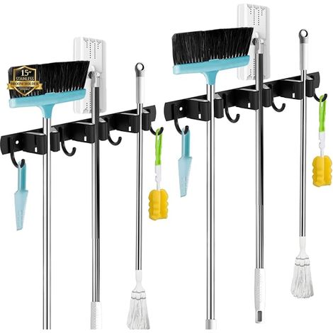 Broom Holder Wall Mounted Stainless Steel Mop Holder Brush Mop and Broom Storage (1/5)