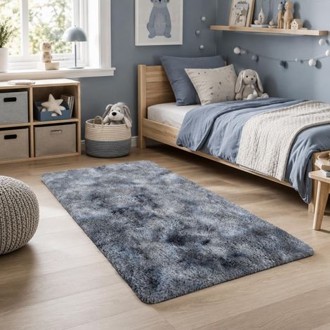 Tapis Chambre Long Poil 60x110cm Lavable en Machine Doux Et Moelleux, Gris Tie-Dye Moderne Élégant, Dessous Antidérapant, Parfait Pour Salon Et Chambre Garçon/Fille (1/5)
