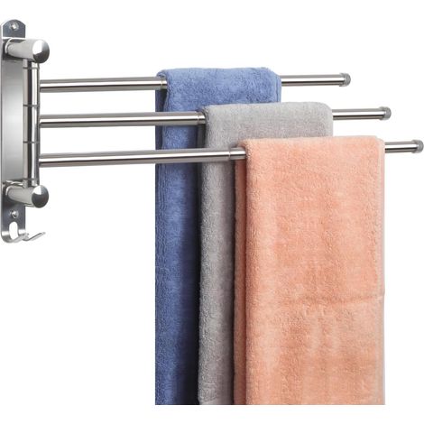 1 Porte-Serviettes Murale, 3 Barres Rotatives 180°, Acier Inoxydable, Extensible 50 cm, Pour Salle de Bain