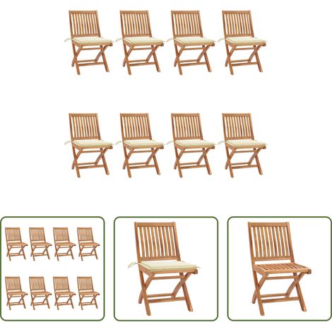 Klappbare Gartenstühle - Klappbare Gartenstühle mit Kissen 8 Stk. Massivholz Teak (1/5)