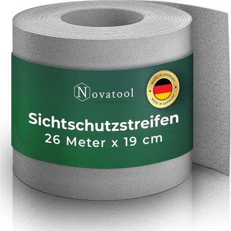 Bandes brise-vue Novatool PP rouleau de 26 m pour clôture grillagée double tige grise pour 10 rangées, 1,1 mm extra forte résistance aux UV bandes