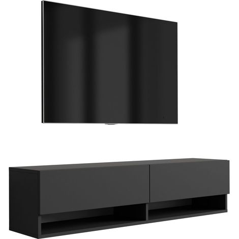 Meuble TV : Noir Mat, 140 × 32 × 34 cm (1/5)